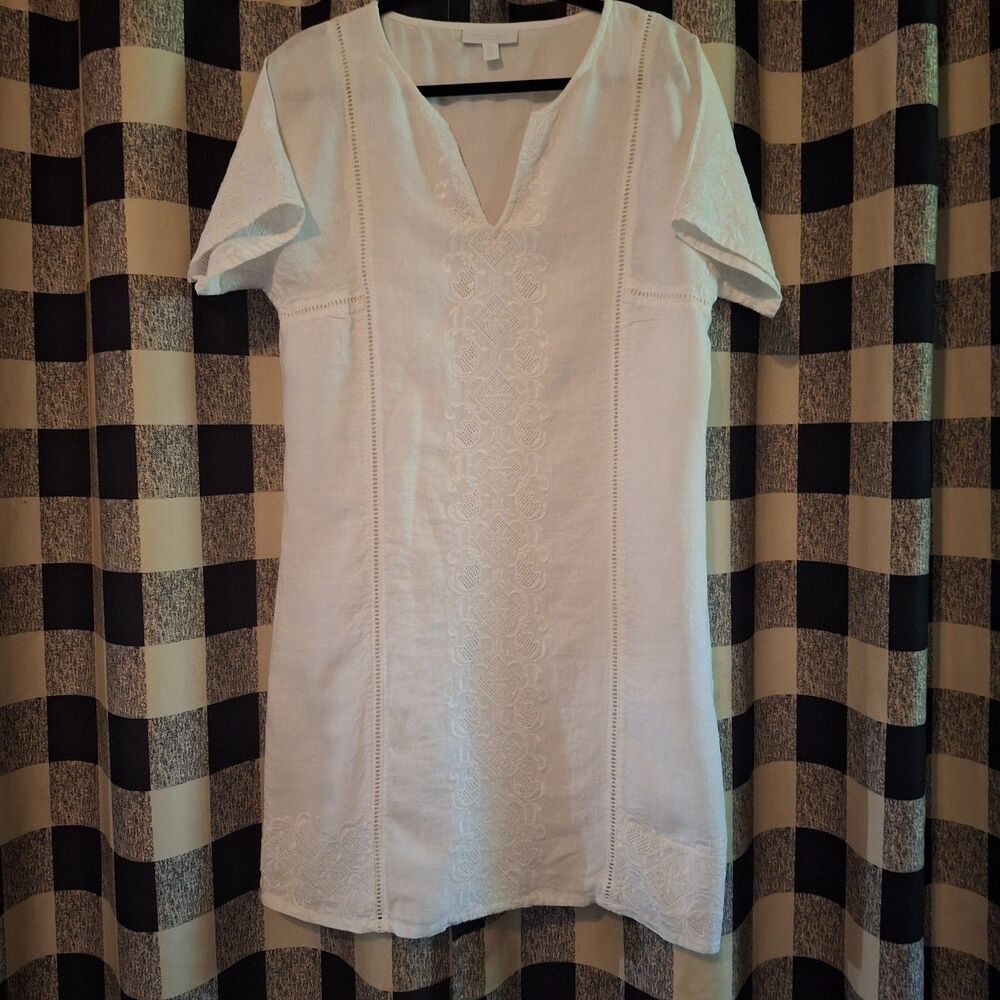 THE WHITE COMPANY 100% Linen Embroidered Sheath (10) Timeless Classic Boho